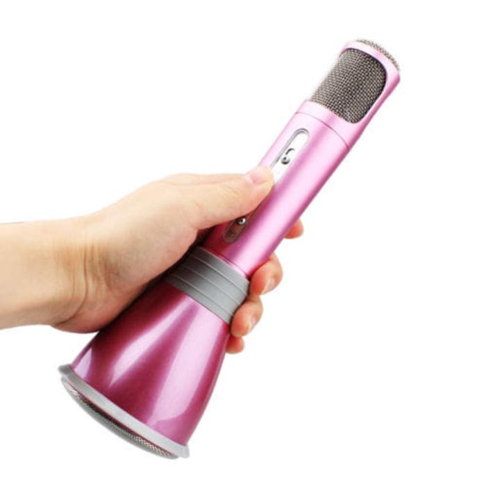 BEST SELLER - Bluetooth & 3.5mm Karaoke Microphone MIC HP Smartphone Warna Pink Rose