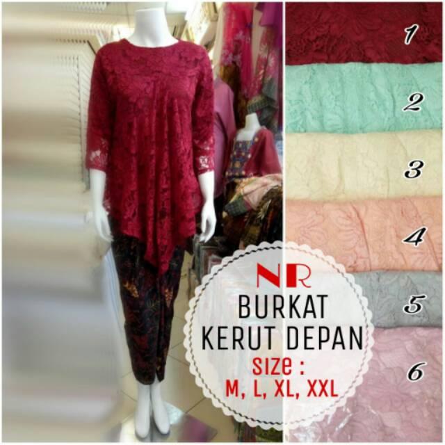 St Navya Maroon Burkat Kerut Full Furing Bhn Burkat Plus Rok Kain Lilit Bahan Batik Slik Prada Asli