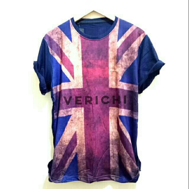 VERICHI - Kaos T-shirt Distro Atasan Pria Sablon Bendera Inggris Bahan Spandex Best Seller.