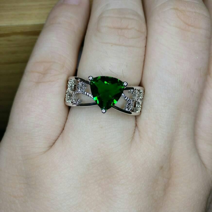 Diskon Promo Perhiasan Aksesoris Cincin Perak Silver 925 Lapis Emas Batu CZ Emerald Green C84 Murah