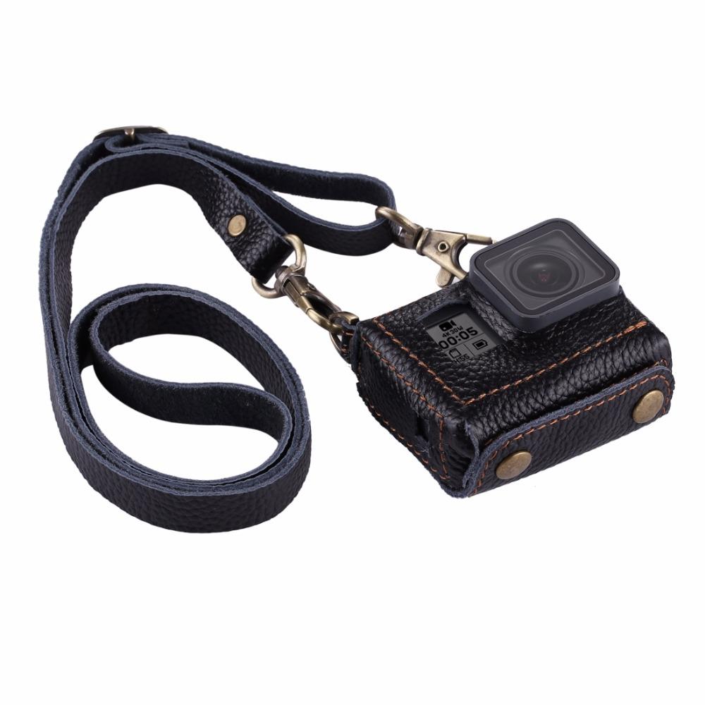 Diskary Buatan Tangan Penutup Berbahan Kulit Kamera Tas Bepergian Housing Pelindung Case dengan Tutup Lensa + UV Filter Lensa + Bahu Leher Tali untuk GoPro Hero 6 /5/4
