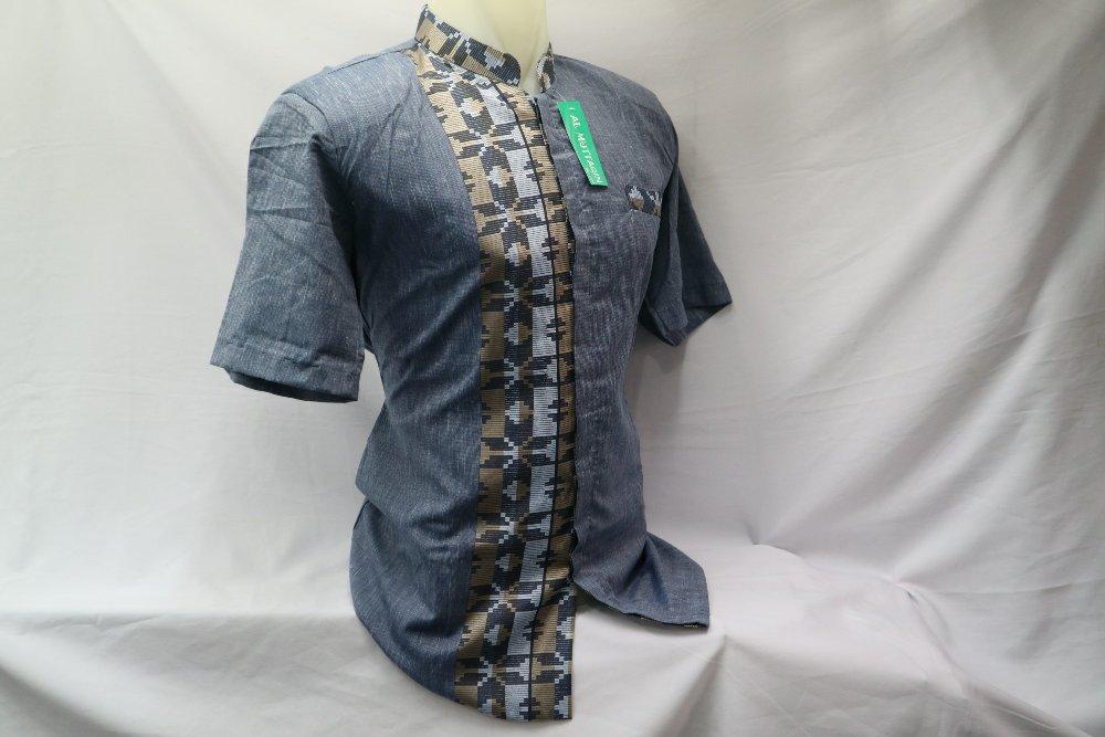 Baju Muslim Pria Kemeja Koko Lengan Pendek Gamis Muslim Baju Koko Jasko Jas Koko Biru Songket Kombinasi SPB 002 di lapak Al Muttaqin Collection produsenbajukoko