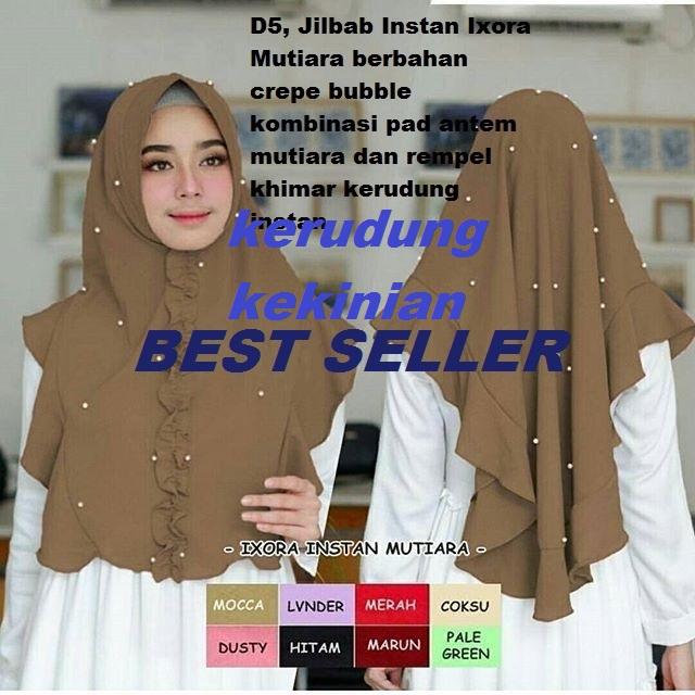 BEST SELLER!Jilbab Instan Ixora Mutiara berbahan crepe bubble kombinasi pad antem