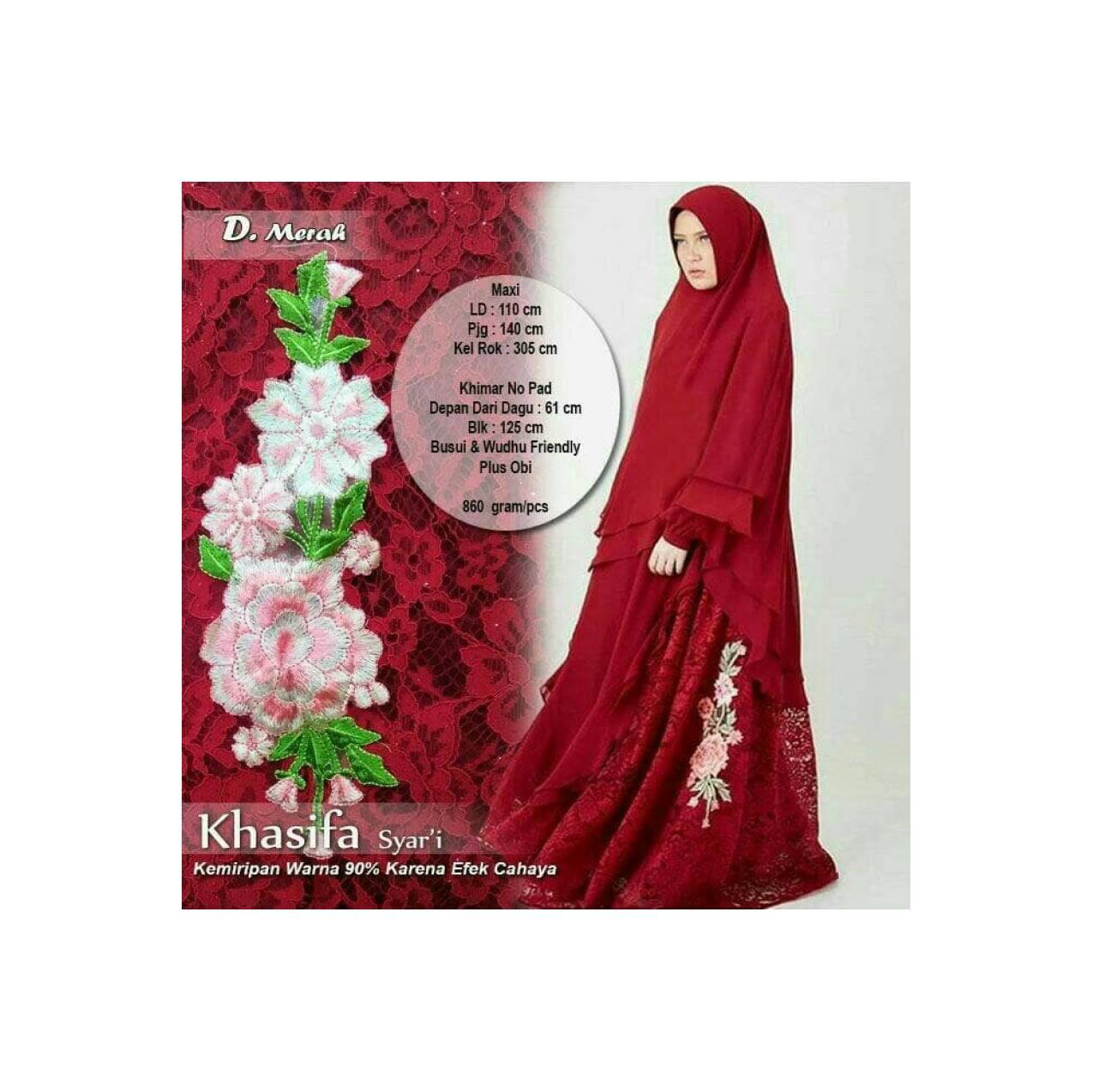READY SYARI KHASIFA MERAH SET HIJAB GAMIS MAXI BERGO KHIMAR BUSUI