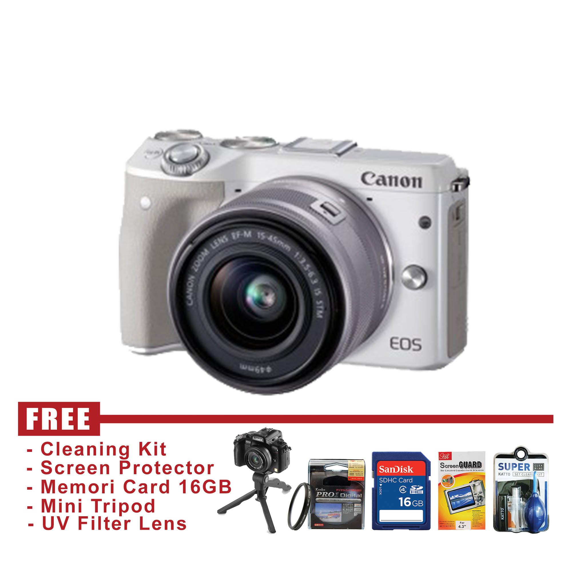 Canon EOS M3 Kit EF-M 15-45mm IS STM Putih - FREE Accessories