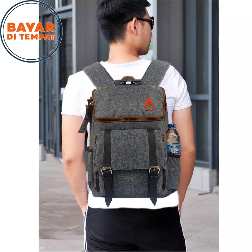 Tas Pria Tas Ransel Pria Tas Ransel Korea 7705 Tas Laptop Tas Punggung Tas Kerja Tas Kuliah Material Kanvas Street Style - Grey