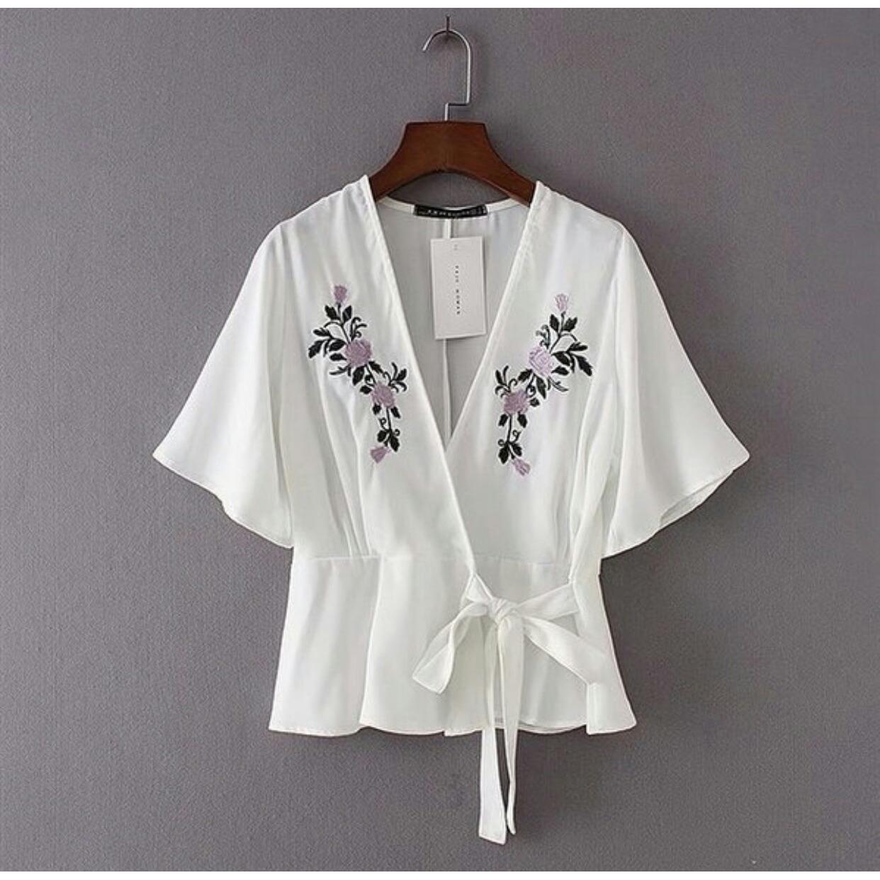 lunashop fashion wanita model atasan kimono rose sablon putih