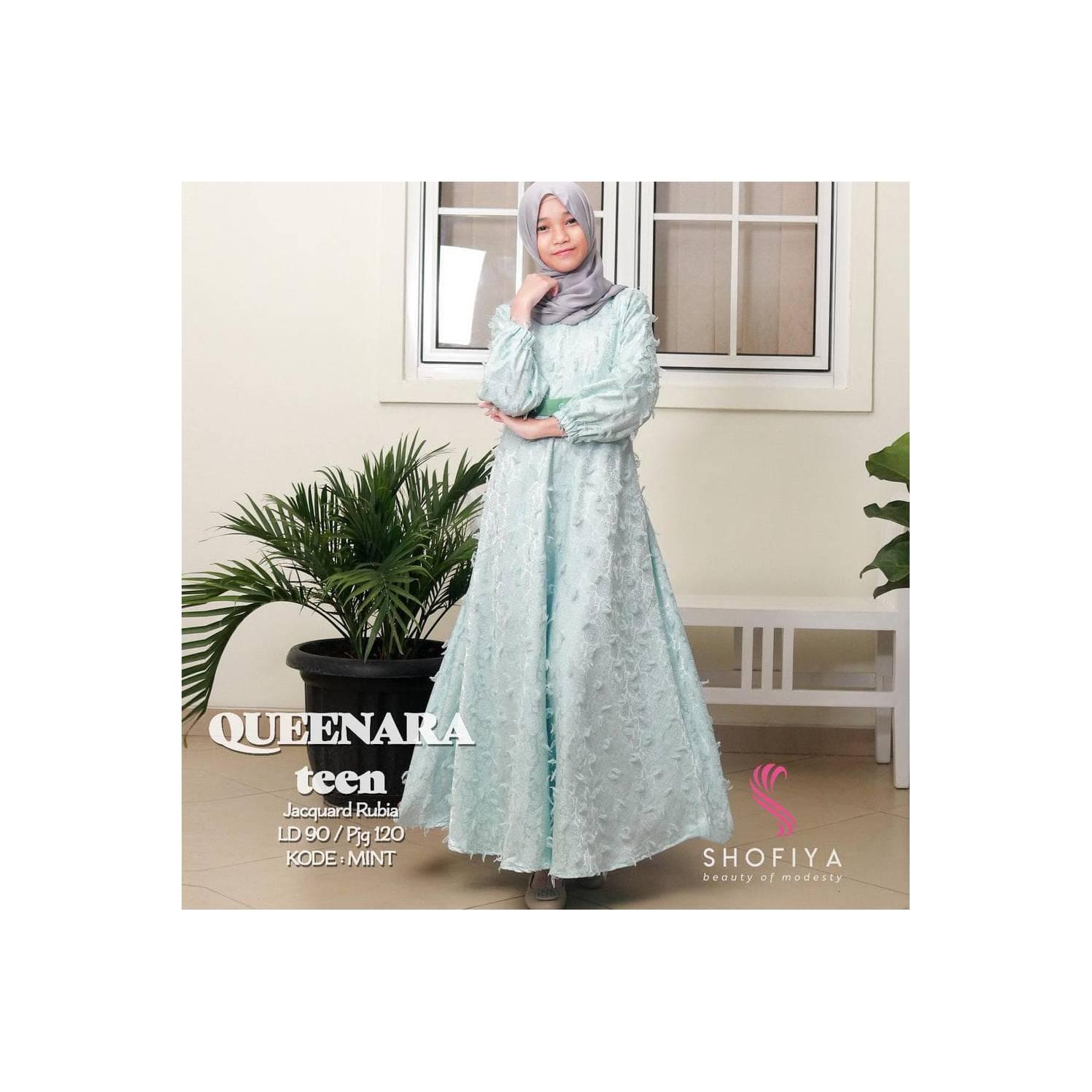 QUEENARA TEEN gamis dres anak remaja taggung jaquard rubia original