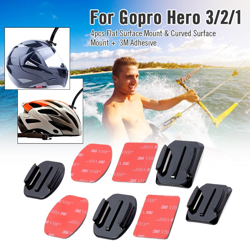 4pcs Flat Mounts & Curved Mounts+ 3M Adhesive Pads Set for Gopro Hero 3/2/1 OS33