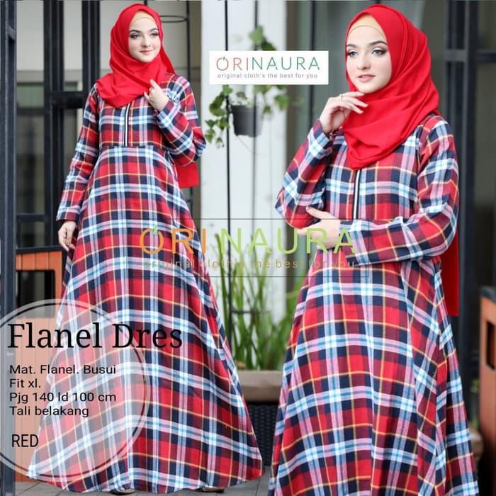 Caculs Original Naura Flanel Gamis Maxi Dress Motif