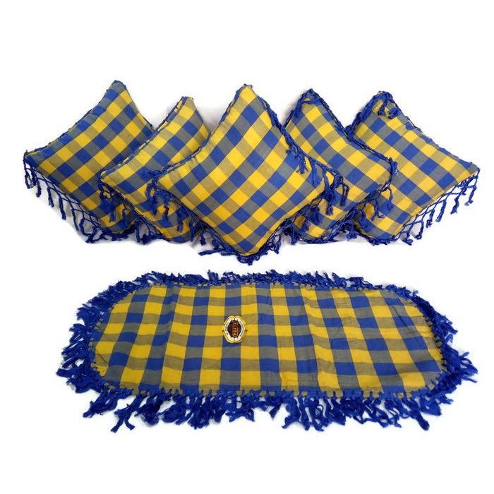 Ezpata Set (SBK) 5 Sarung Bantal Kursi +Taplak Meja Tamu Bahan Tenun Rumbai Motif Kotak-Kotak Ezpata Set (SBK) 5 Sarung Bantal Kursi +Taplak Meja Tamu Bahan Tenun Rumbai Motif Kotak-Kotak