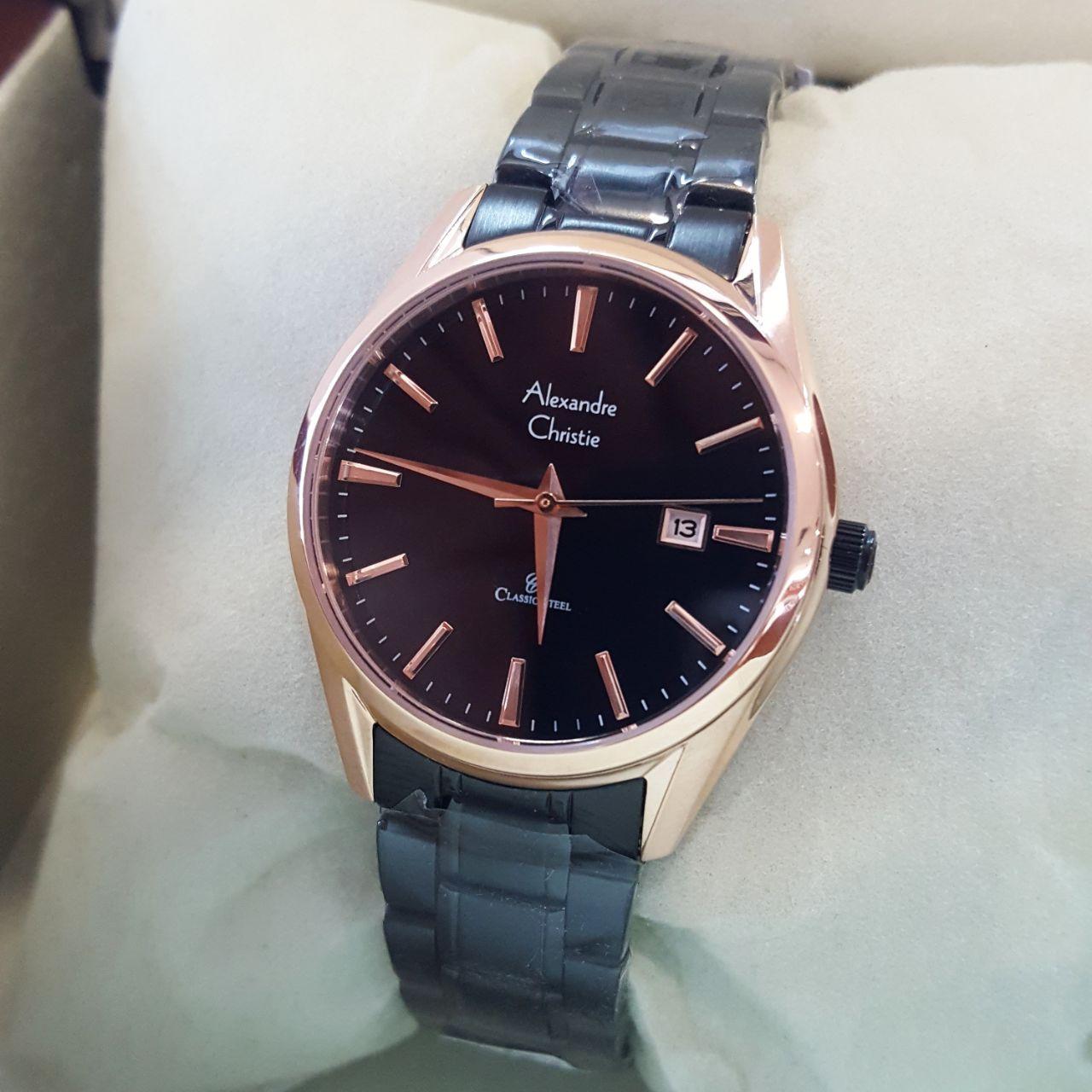 Alexandre Christie AC8554 Original Jam Tangan Wanita Stainless Steel Hitam Rosegold