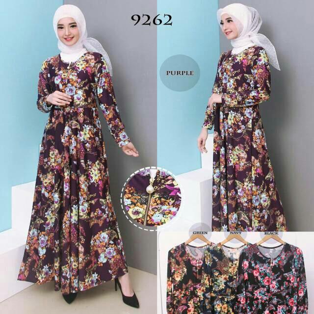 Baju Gamis Wanita Sleting Depan Bahan Jersey 9262 - Harga Diskon