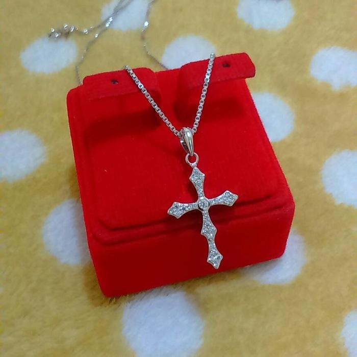 KALUNG SALIB SILVER PERAK 925 LAPIS EMAS PUTIH/ KALING + LIONTIN SALIB - terlaris