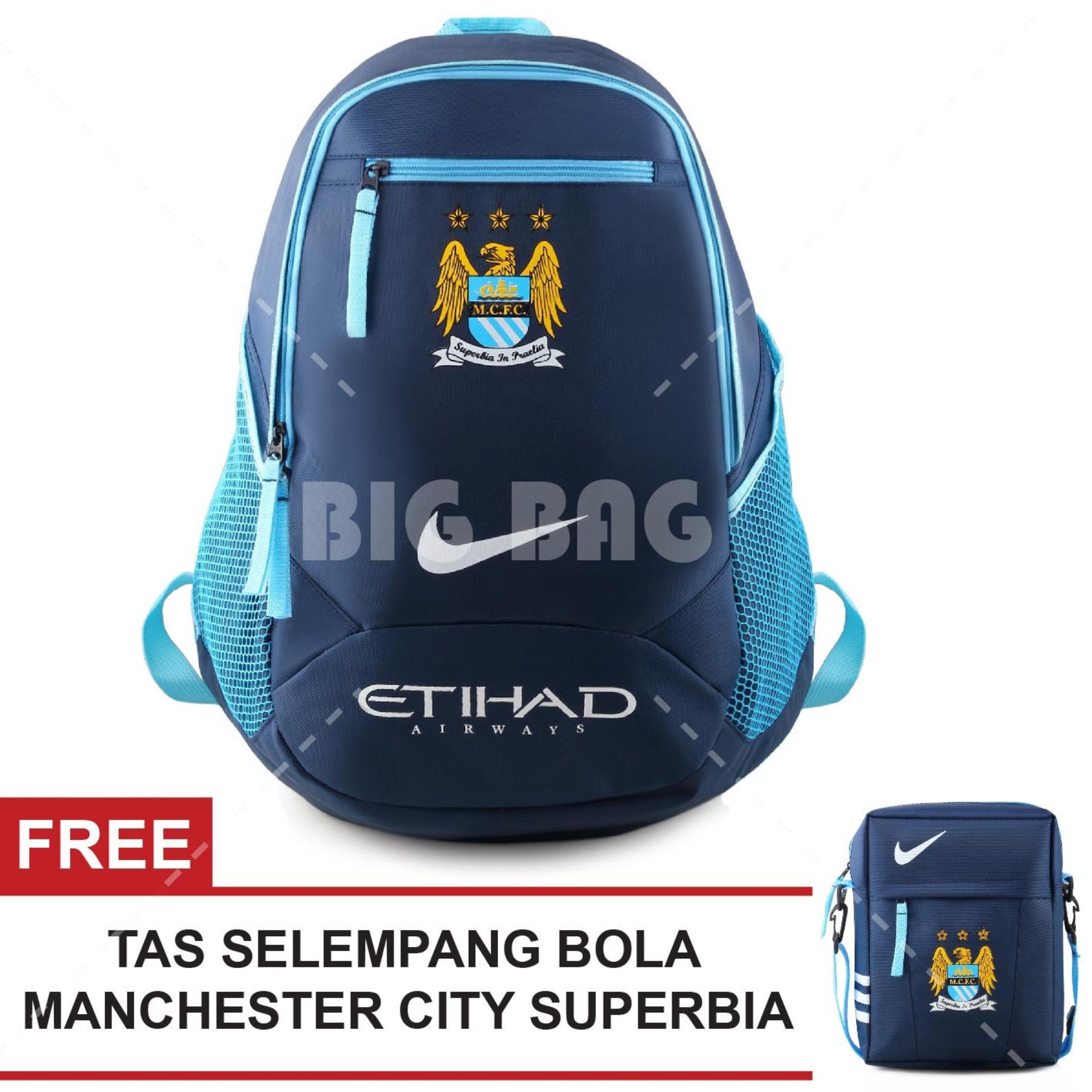 Tas Ransel Bola Pria Nike The Citizens - Etihad Laptop Backpack Mens Soccer Editions - Blue + Raincover + FREE Tas Selempang Nike The Citizens - Superbia In Proelio - Blue