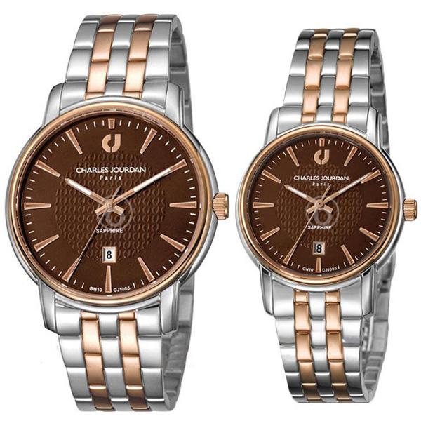 Charles Jourdan Jam Tangan Couple Charles Jourdan CJ1005-1642/2642 Sapphire Silver Rosegold Stainless Steel Dial Brown