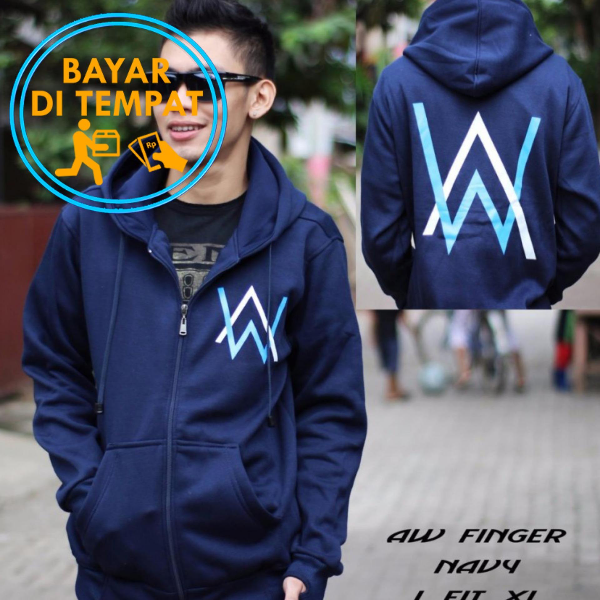 Jaket Murah Hoodie Zipper Alan Walker - Navy (Logo Blue White)