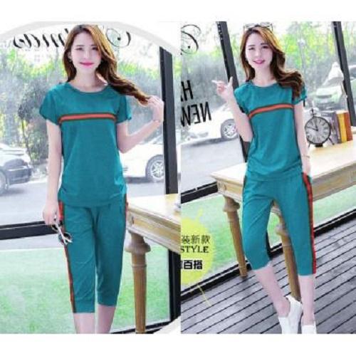 SUPPLIER GROSIR 15133 C11 BAJU SETELAN STELAN WANITA CEWEK REMAJA DEWASA LENGAN PENDEK TREND MODERN KEKINIAN WARNA TURKIS MURAH TERMURAH BAHAN BABYTERRY