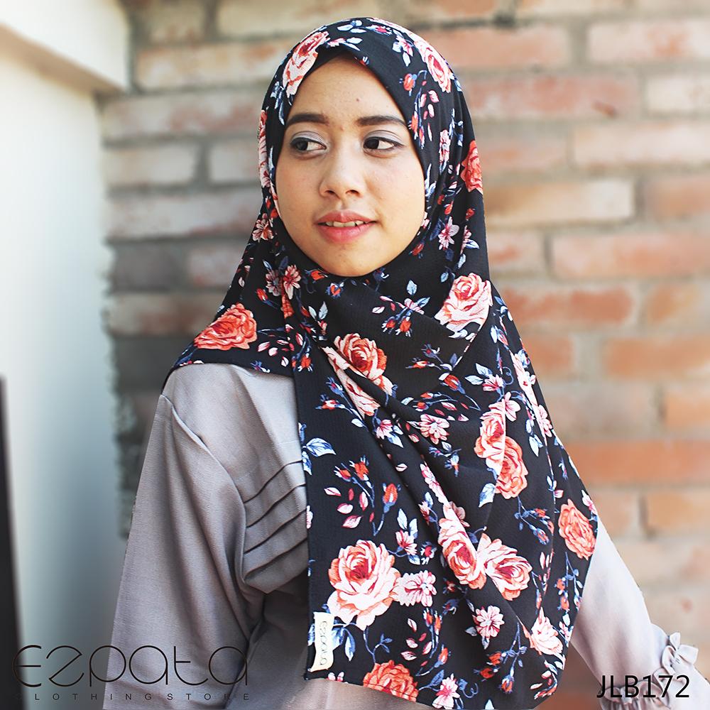 Ezpata Hijab Instan Tanggung/Pendek - Black Flower Pashmina Instan Pastan Kerudung Langsung Pakai Murah Terlaris Jilbab Instan Kerudung Langsung Pakai MurahTerlaris Jilbab Instan Kerudung Berkualitas
