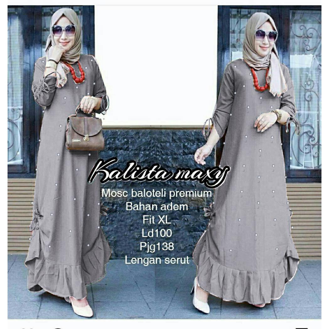 Ayako Fashion Lengan Panjang Maxi Mutiara Emma / Gamis Wanita Terbaru / Lengan Serut / Dress Muslim / Baju Muslim (6 Warna)