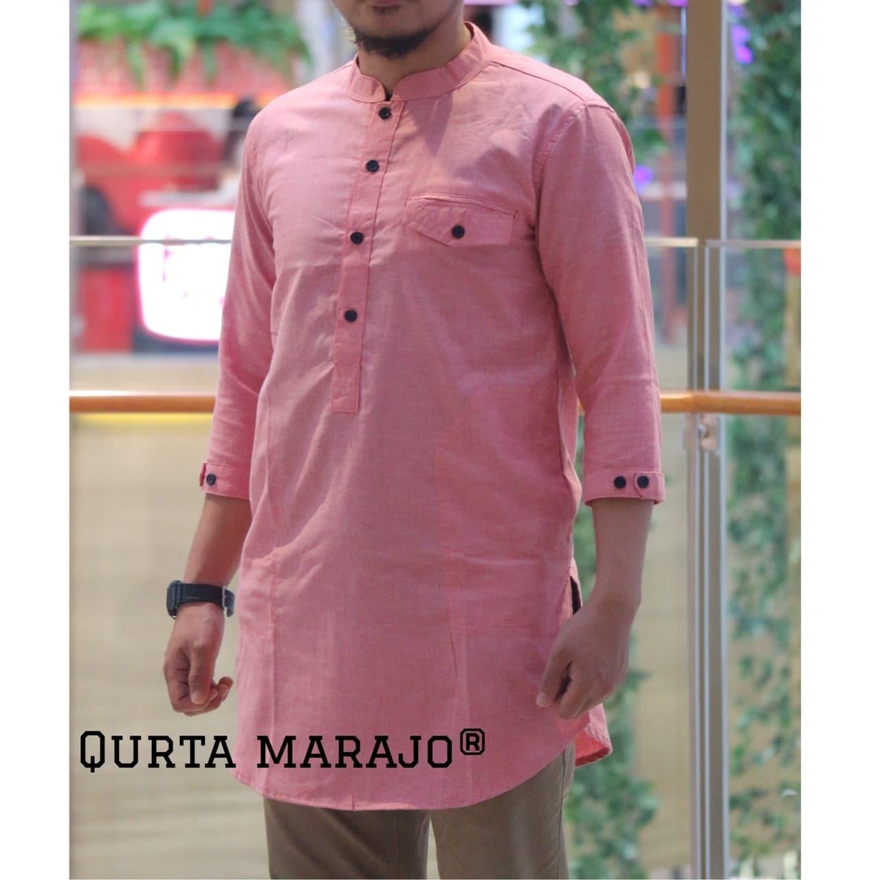KEMEJA KOKO GAUL QURTA ORIGINAL MARAJO MERAH MUDA POLOS