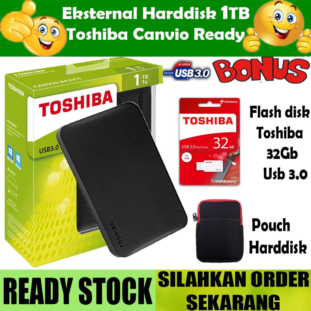 External Toshiba Canvio Ready 1TB - HDD / HD / Hardisk Eksternal Usb 3.0 - Hitam - Gratis Flashdisk Toshiba 32Gb Usb 3.0 + Pouch Harddisk