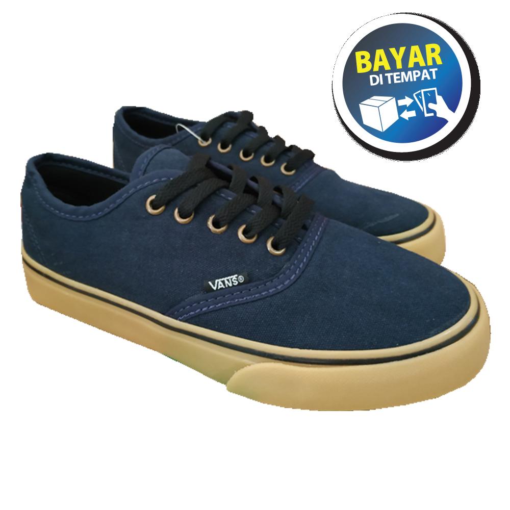 Zacksho Sepatu Vans_California Gum Authentic Sneakers casual Biru Dongker Gum Sekolah Made In Vietnam Pria dan Wanita