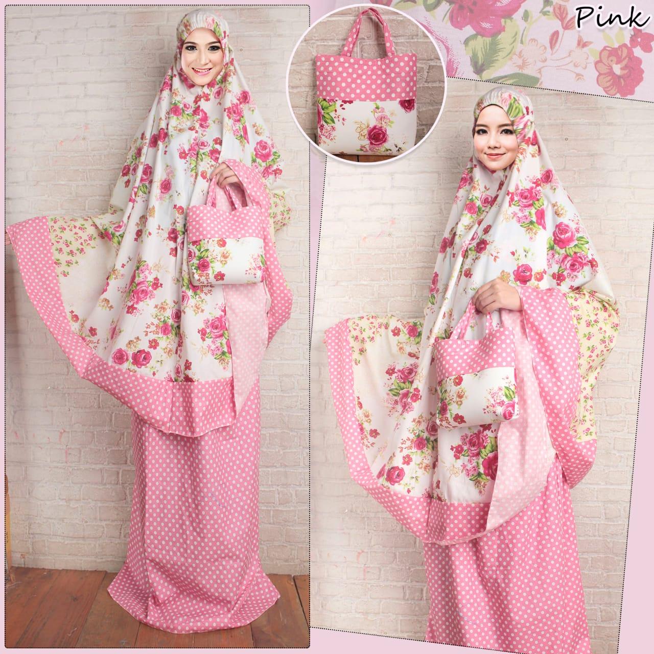 DEVE MUKENA FLOWER SESHA PINK FIT TO XXL BAHAN KATUN JEPANG