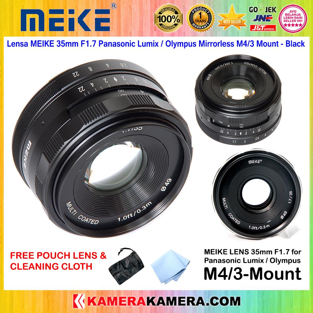 Lensa MEIKE 35mm F1.7 for Panasonic Lumix / Olympus Mirrorless M4/3 Mount Original free Lens Pouch + Cleaning Cloth