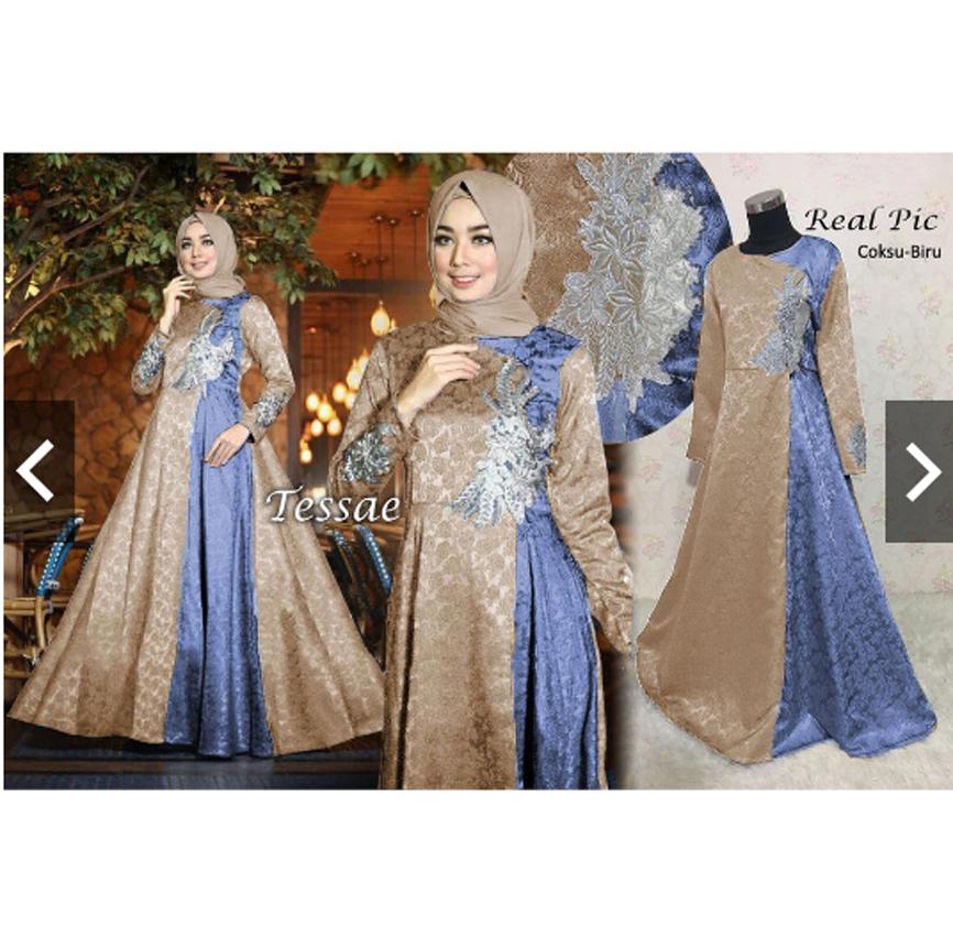TotallyGreatShop Gamis Pesta Premium Bordir Mewah (Real Pic) - Baju Kondangan Muslimah - Abaya Premium - Kebaya Modern - Fashion Busana Muslimah Impor ihtessae