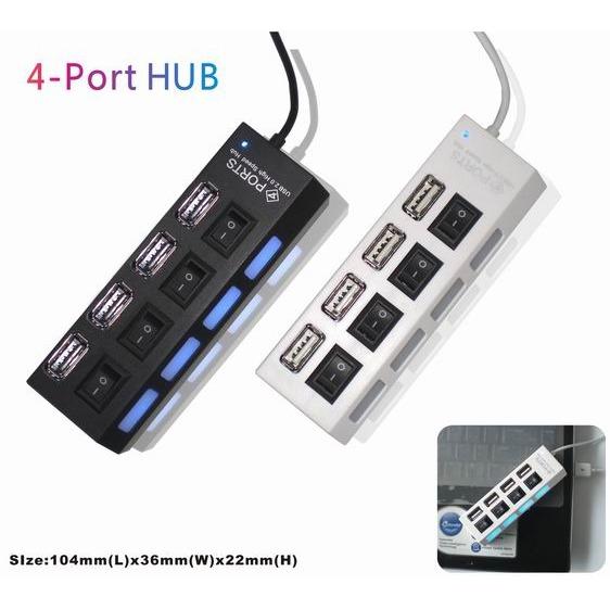 USB Hub 4 Port On / Off - Hitam Putih