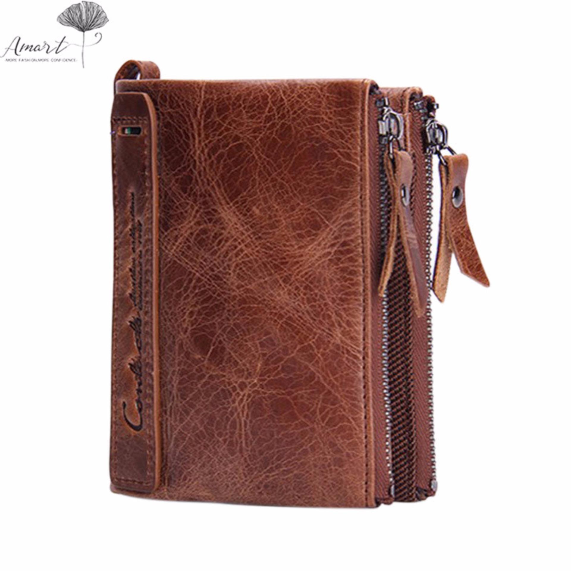 Amart Dompet Pendek Vintage Kulit Asli For Pria (Coklat)-Intl