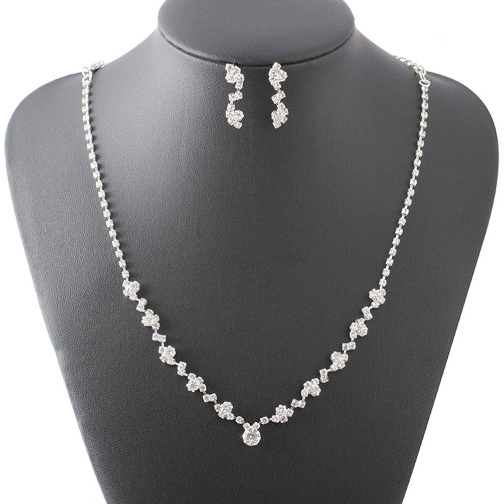 Elec 2pcs/set Elegant Women Jewelry Set Rhinestone Necklace + Earrings For Wedding By Electron3c.