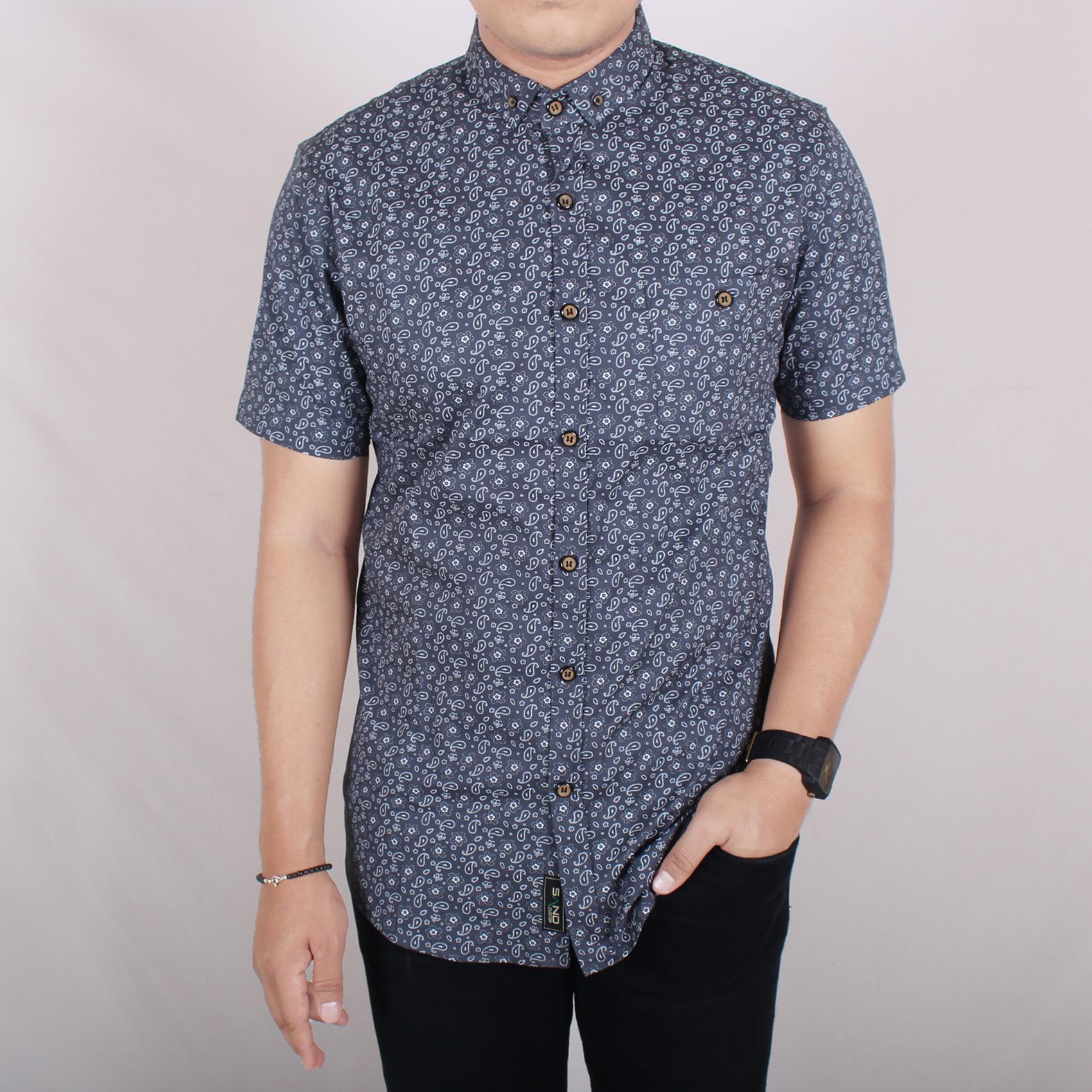 Girino.inc 6076 Kemeja Printing Pria Lengan Pendek Exclusive Baju Kemeja Printing Cowok Kerja Kantoran Kemeja Distro Grey Motif Putih