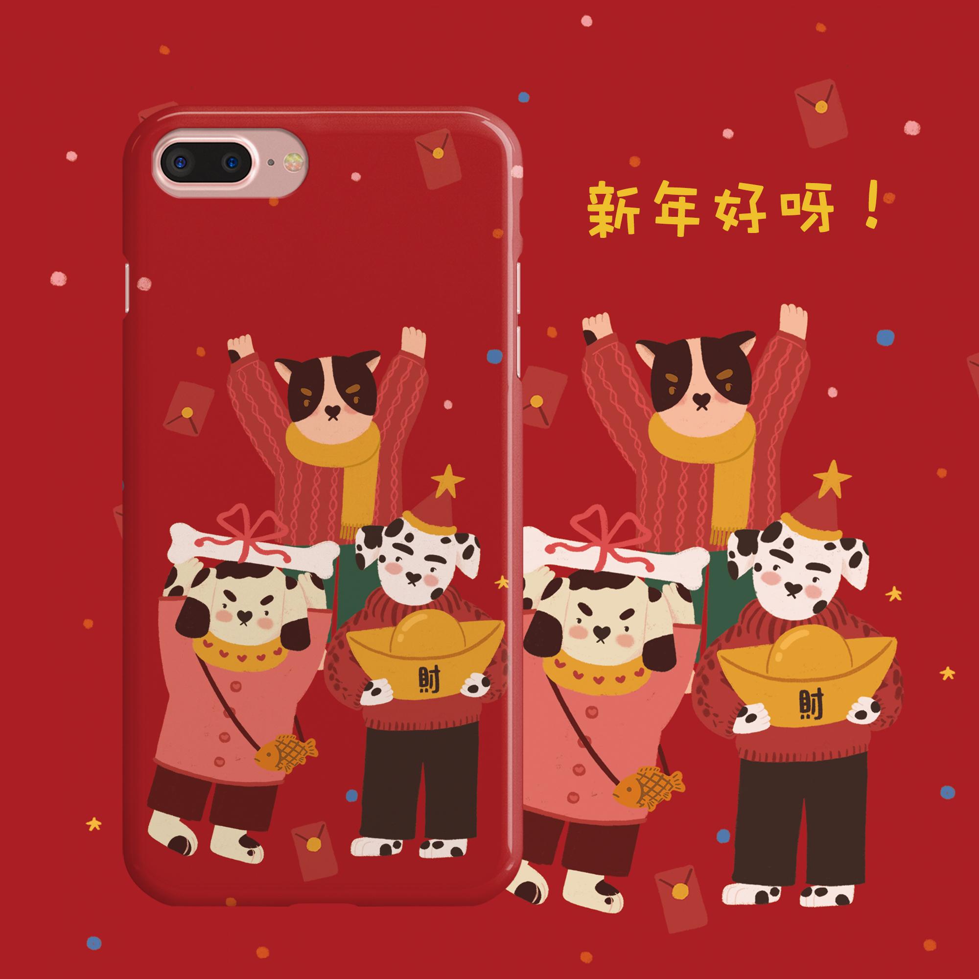 Padang Gurun Selubung Ponsel Hardcase Iphone8 Plus/6 Plus Asli Asli Merah Tahun Baru Anjing
