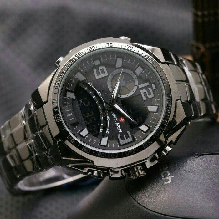Swiss Army Fashion LUXURY WATCH _Jam Tangan Pria Toko Grosir 2200M- Strap Stainless Steel Anti Karat -Fitur Dual Time Aktif Tali Rantai Terbaru