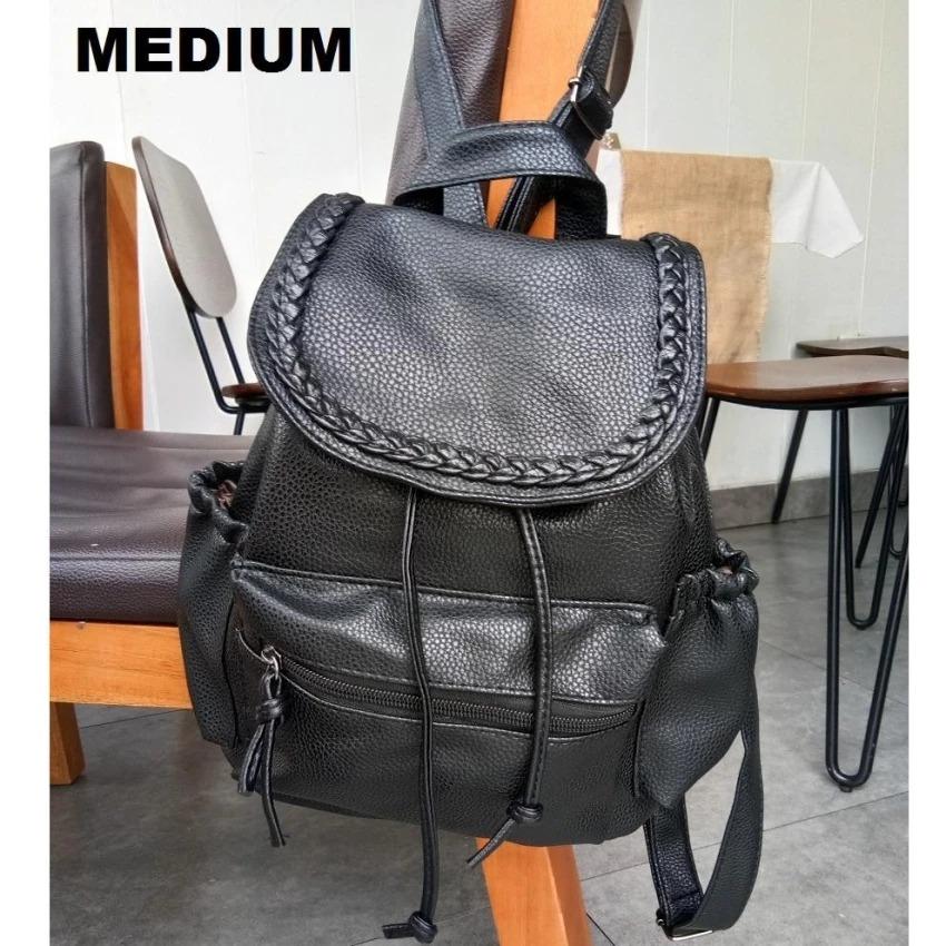 toko bang bayu Tas Ransel Kulit PU Import Korean Style Bagus Fashion Branded Wanita Remaja Dan Dewasa - Janetta Black Medium