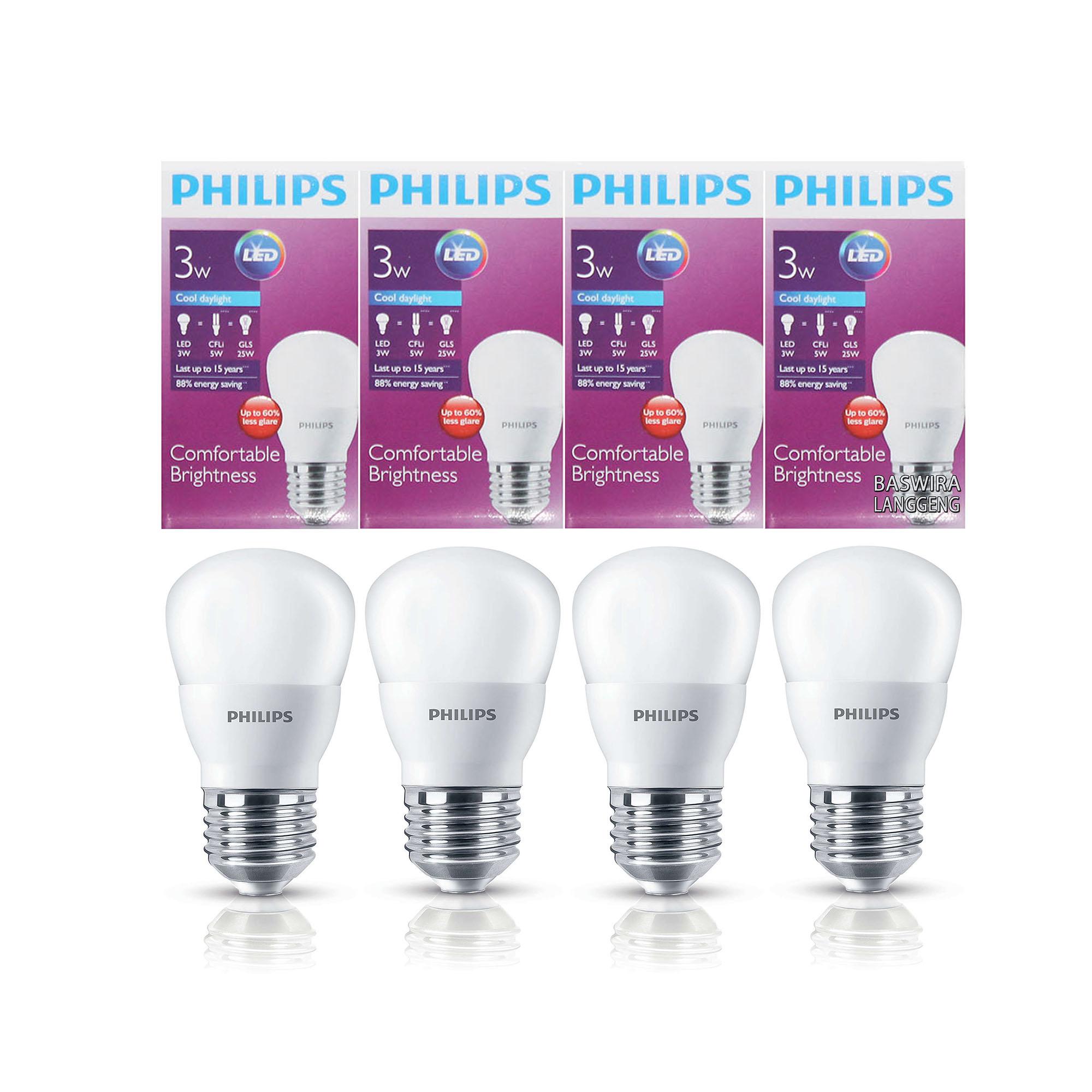 PHILIPS Lampu Led Bulb 3 Watt 3 W 3Wat 3W Putih Paket 4 Pcs