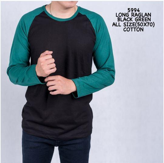 Credomenstore Kaos Raglan Hitam Hijau Lengan Panjang / Kaos Pria / Kaos Cowok / Baju Cowok