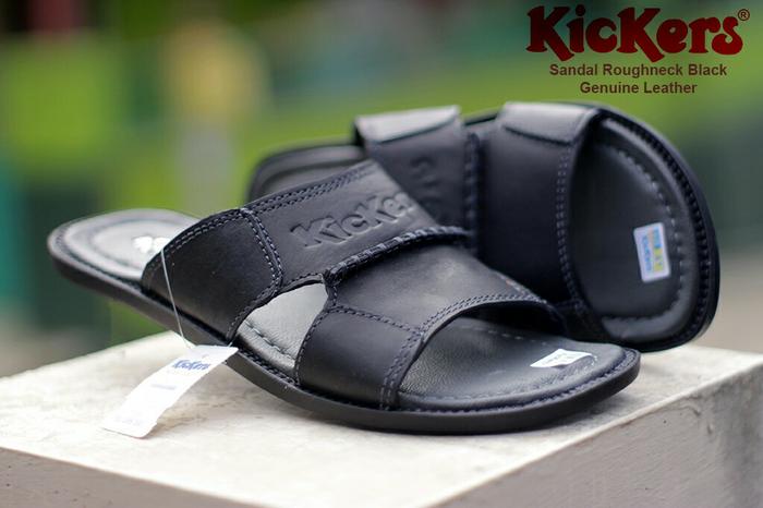 Diskon 10%!! Sandal Casual Pria Kickers Roughneck Hitam Kulit Sapi - ready stock