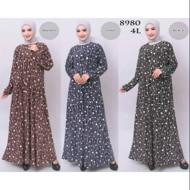 PROMO GAMIS MURAH! Baju Gamis Wanita Gamis Jumbo Jersey Korea XXL, 4L, 5L 8980 (BROWN 5L)