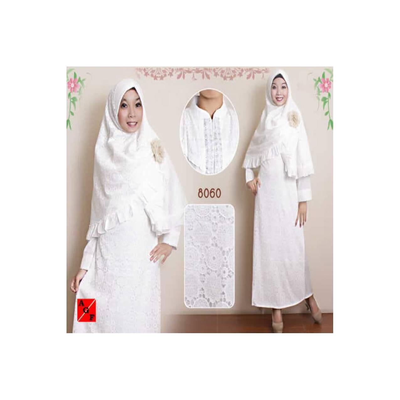 Gamis kerudung putih set bahan silk+ renda, cocok buat naik haji/umroh