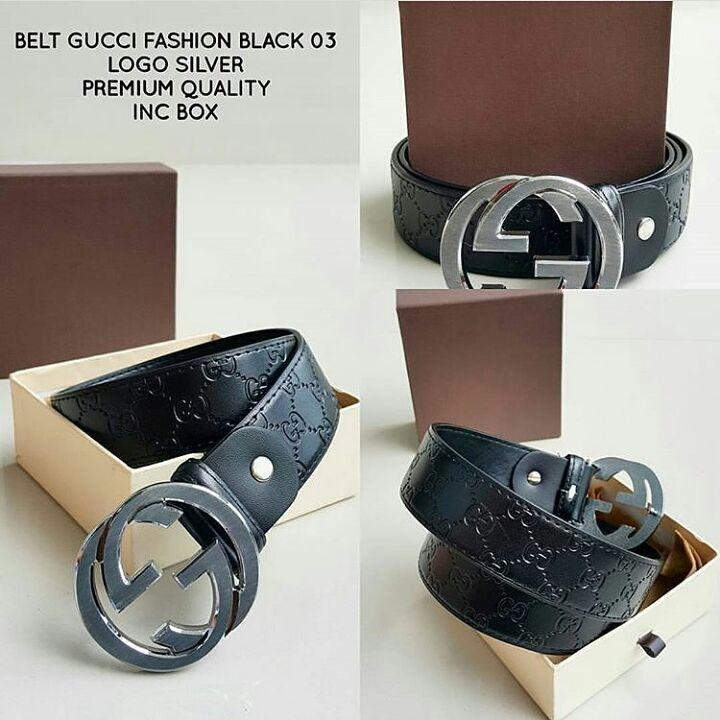 ikat pinggang Gucci Fashion Black 03 Logo Silver