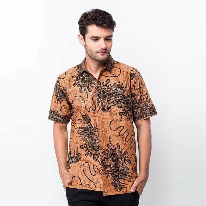 Batik Pria Cirebon Murah Pendek Bahan Katun - Cokelat Muda
