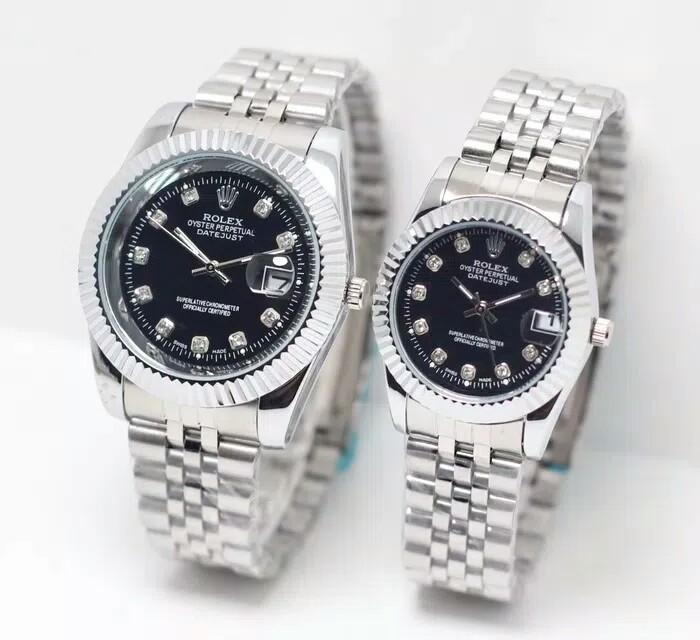 Jam tangan couple pria wanita Rolex kw super silver black