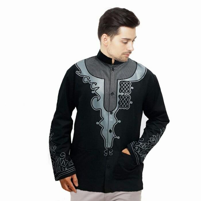 Baju Koko Pria Lengan Panjang Motif Printing BLACK PANTHER