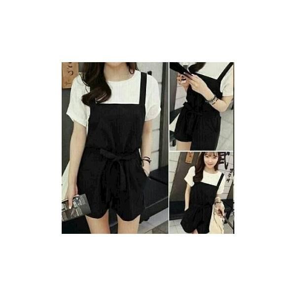 Setelan Celana Jumpsuit Pendek Overall + Blouse 2In1 Simply Chic Ootd