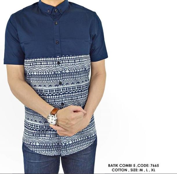 van shirt store KEMEJA PRINT FASHION BATIK TRIBAL KOMBINASI POLOS COWOK PRIA Batik Combo 5