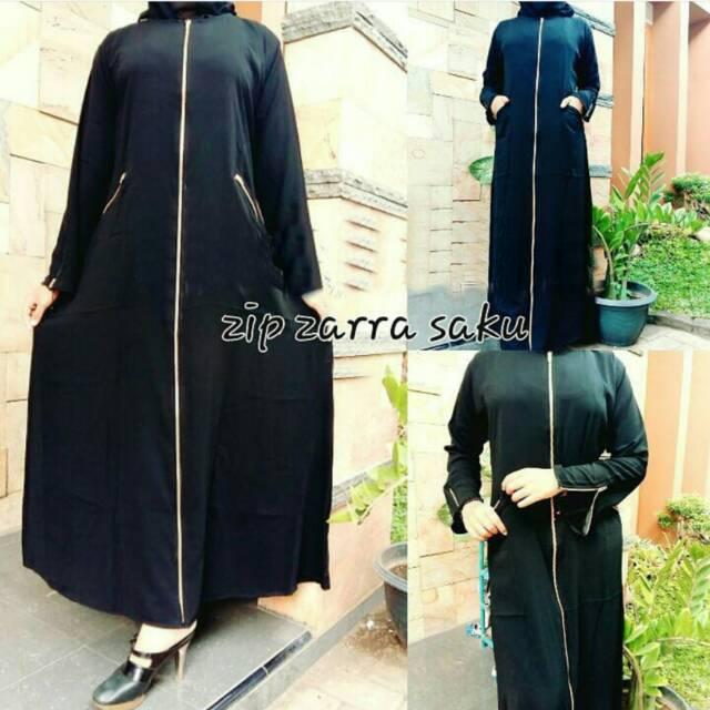 Simple Exclusive Abaya Dubai Gamis Arab Jubah India Dress Turkey Bordir Multazam Black Hitam Simpel (S)