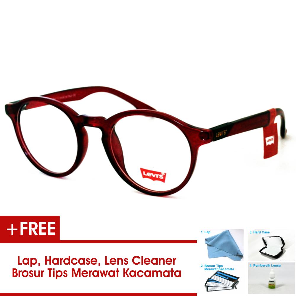 Frame Kacamata Pria Wanita Korea LVS Maroon Bisa Dipasang Lensa Minus Di Optik Terdekat